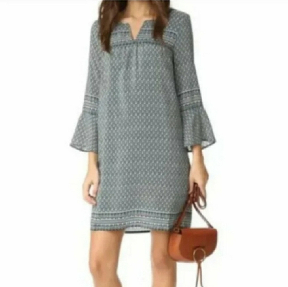 Madewell Starland Bell-Sleeve Dress Bandana Floral Silk Green Size Small